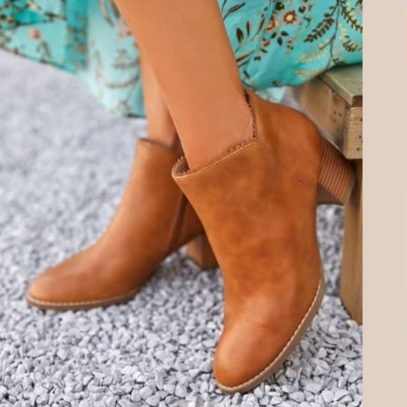 Shoes Ankle Boots Cut Out Stacked Block Heel Pointed Toe Dress